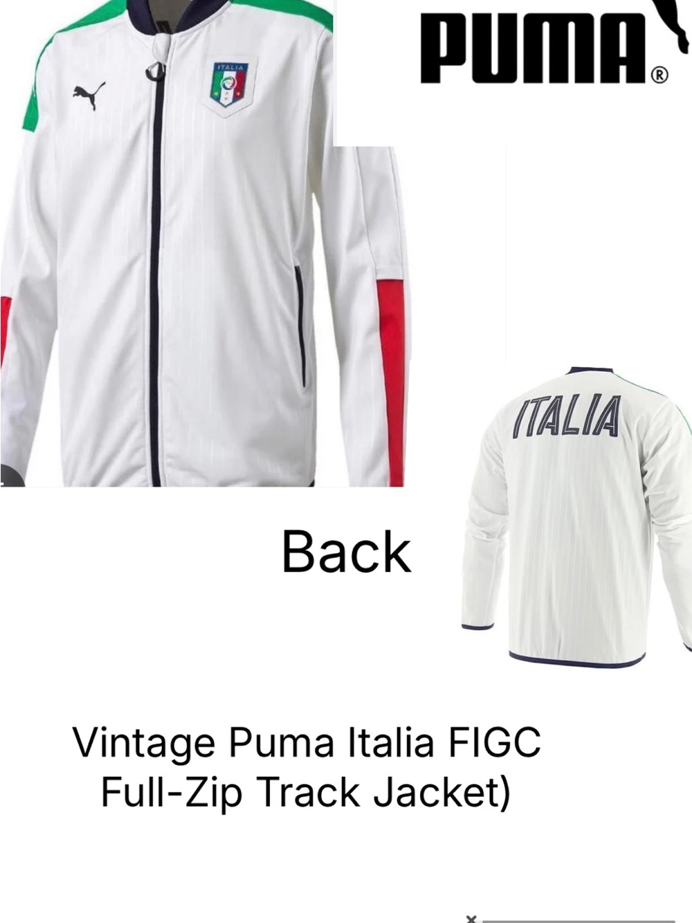 Puma White Italia FIGC Full-Zip Track Jacket with Green & Red Accents